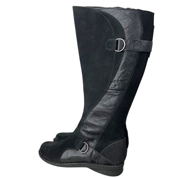 CLARKS Black Leather Knee High Riding Boots Wide Calf Buckle Detail Women’s 10W - Picture 4 of 12